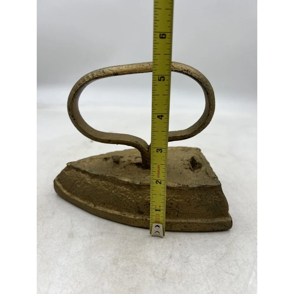 Vintage Cast Iron Sad Iron Gold Painted Doorstop Primitive Antique Decor 6